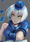  bare_shoulders elizabeth_(persona) gloves grey_background hat looking_at_viewer open_mouth persona persona_3 short_hair solo umaksak upper_body white_hair yellow_eyes 