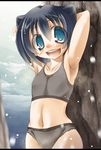  &uuml;?0/22 armpits arms_behind_head arms_up blue_eyes blue_hair flat_chest looking_at_viewer navel original short_hair small_breasts smell smile stain sweat sweat_stain underwear ã¼ï¼ 0/22 