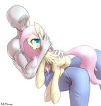  2014 ? anonymous blush butt clothing cutie_mark duo equine eyelashes female feral fluttershy_(mlp) friendship_is_magic hair human looking_at_viewer male mammal mlpanon my_little_pony pegasus pink_hair plain_background topless white_background wings 