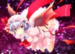  ajiriko ascot bad_id bad_pixiv_id banned_artist bat_wings fang_out flying hat looking_at_viewer mob_cap outstretched_arms red_eyes remilia_scarlet ribbon short_hair silver_hair smile solo spread_arms star starry_background touhou wings 