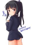  a9b_(louis814) ass birthday black_eyes black_hair dated from_behind frown hair_ribbon happy_birthday hattori_shizuka long_hair looking_at_viewer looking_back ponytail ribbon sad simple_background solo strike_witches swimsuit swimsuit_under_clothes tears uniform white_background world_witches_series 