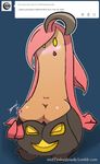  :o anoddscot blush breasts clothed clothing english_text female flashing ghost gourgeist hair long_hair looking_at_viewer nintendo nipples open_mouth pink_hair pok&eacute;mon solo spirit teeth text three_fingers undressing video_games yellow_eyes 