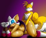  2014 anthro bat big_breasts blush breasts canine duo eyelashes female fox fox_tail fur gloves half-closed_eyes huge_breasts male mammal miles_prower multiple_tails nude rouge_the_bat sega sex sonic_(series) speeds straight teeth wings 