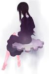  akemi_homura barefoot black_hair dress from_behind full_body funeral_dress gears long_hair mahou_shoujo_madoka_magica mahou_shoujo_madoka_magica_movie papeapoo simple_background solo spoilers white_background 