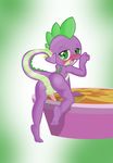  anthro anus back_turned blue_eyes blush datphotoshopdoeee! dragon edit embarrassed fangs friendship_is_magic green_eyes looking_at_viewer looking_back male my_little_pony open_mouth penis pose purple_scales pyruvate raised_tail slit_pupils solo spike_(mlp) spines teeth tongue 