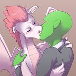  2014 anonymous anthro blush clothing detailed dragon duo embrace eyes_closed fizzle_(mlp) friendship_is_magic gay hair kissing male my_little_pony open_mouth scalie tongue unknown_artist wings 