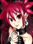  :p breasts choker demon_girl disgaea earrings elbow_gloves etna gloves jewelry jouzou pointy_ears red_eyes red_hair short_twintails skull skull_earrings slit_pupils small_breasts solo tongue tongue_out twintails 