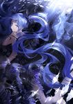  blue_eyes blue_hair fish hair_ribbon hatsune_miku kyer long_hair looking_at_viewer ribbon solo submerged twintails underwater vocaloid 