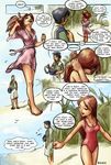  beach bones_(artist) cleavage clothed clothing comic couple female hair human male mammal one-piece_swimsuit red_hair seaside swimsuit transformation 
