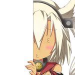  3_3 bandages blush_stickers dark_skin hairband kantai_collection looking_at_viewer musashi_(kantai_collection) nagineko peeking_out pointy_hair silver_hair solo transparent_background 