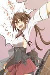  bike_shorts breasts brown_hair commentary cosplay hair_ribbon kantai_collection long_hair medium_breasts open_mouth pleated_skirt ribbon sideboob skirt solo taihou_(kantai_collection) taihou_(kantai_collection)_(cosplay) tone_(kantai_collection) translated tsukamoto_minori twintails 