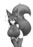  :3 animal_humanoid armwear big_breasts big_tail black_hair blush breasts canid canid_humanoid canine canine_humanoid clothed clothing dipstick_tail elbow_gloves female fingerless_gloves fluffy fluffy_tail fox_humanoid gloves hair hanging_breasts huge_breasts humanoid inner_ear_fluff kiri_(sub-res) leaning leaning_forward legwear long_hair mammal monochrome multicolored_tail one_eye_closed solo sub-res thigh_highs 