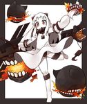  bare_shoulders black_panties blush dress dress_lift horns kaginoni kantai_collection leg_up long_hair mittens northern_ocean_hime outstretched_arms pale_skin panties red_eyes shinkaisei-kan spread_arms standing standing_on_one_leg tiptoes underwear white_dress white_hair 