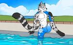  bulge canine clothing feline fox hybrid leopard male mammal pool snow_leopard solo tagme tsaiwolf 