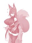  :d animal_humanoid big_breasts breasts canid canid_humanoid canine canine_humanoid clothed clothing dipstick_tail eyes_closed female fox_humanoid hair huge_breasts humanoid inner_ear_fluff japanese_clothing kiri_(sub-res) legwear long_hair mammal monochrome multicolored_tail open_mouth smile solo sub-res thigh_highs 
