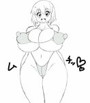  1girl absurdres bikini breasts cameltoe curvy erect_nipples female geegkowai highres huge_breasts monochrome navel open_mouth puffy_nipples short_hair simple_background sketch solo standing swimsuit translated white_background wide_hips 