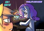  2014 annoyed applejack_(mlp) blonde_hair blush chair computer desk dialog english_text equine female friendship_is_magic green_eyes hair horn mammal my_little_pony purple_hair rainbow_dash_(mlp) rarity_(mlp) sitting text the_shims unicorn 