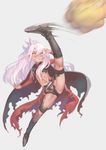  bad_id bad_pixiv_id boots cape chloe_von_einzbern dark_skin detached_sleeves fate/kaleid_liner_prisma_illya fate_(series) flexible full_body kicking long_hair navel observerz pink_hair pon_de_lion shorts simple_background solo spread_legs tattoo tears torn_clothes 