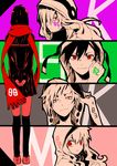  3girls bad_id bad_pixiv_id black_hair hood hoodie kagerou_project kano_shuuya kido_tsubomi kozakura_marry long_hair mitsu_yomogi multiple_boys multiple_girls red_eyes red_scarf scarf school_uniform serafuku seto_kousuke short_hair tateyama_ayano 