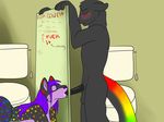  anthro balls bathroom black_fur blush clarityangeldragon_(artist) cum cum_drip dripping erection eyes_closed female fur glory_hole graffiti male mammal mustelid oral oral_sex otter penis pixen_(character) rainbow rainbow_fur sex toilet twitch_otyolf_(character) 