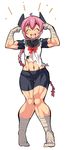  ^_^ bad_id bad_pixiv_id bandages bike_shorts braid closed_eyes hair_ornament kantai_collection long_hair midriff muscle muscular_female navel nenohi_(kantai_collection) open_mouth pink_hair shirt single_braid smile solo torn_clothes torn_shirt ushi very_long_hair 