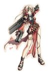  ammunition_belt bail black_gloves brown_hair dual_wielding dungeon_and_fighter fingerless_gloves genderswap genderswap_(mtf) gloves goggles goggles_on_head green_eyes gun gunner_(dungeon_and_fighter) handgun holding long_hair looking_at_viewer panty_straps pelvic_curtain rifle smile solo weapon 