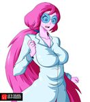  adventure_time animated animated_gif blush breast_expansion breasts gigantic_breasts glasses huge_breasts pink_hair pink_skin princess_bonnibel_bubblegum red_eyes torn_clothes witchking00 