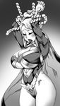  arms_up bdsm blush bondage bound breasts cape cleavage cleavage_cutout eighth_wonder greyscale haruka_athena huge_breasts leotard lips lipstick makeup matagitii mature monochrome one_eye_closed restrained short_hair solo superhero tentacles thighs tongue tongue_out uchi_no_musume_ni_te_wo_dasuna! underboob wince 
