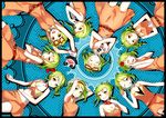  :d ;p alternate_hairstyle breasts cleavage closed_eyes glasses green_eyes green_hair gumi hairband juu_mensou_(vocaloid) medium_breasts multiple_girls multiple_persona one_eye_closed open_mouth panda smile tongue tongue_out vocaloid yuzuki_kihiro 