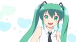  :d anime_coloring green_eyes green_hair hair_ornament hatsune_miku highres long_hair looking_at_viewer necktie nicca_(kid_nicca) open_mouth smile solo twintails vocaloid 