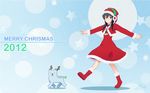  anime_coloring black_hair blue_eyes earmuffs full_body looking_at_viewer merry_christmas nicca_(kid_nicca) original santa_costume walking 