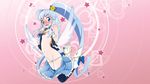  blue_eyes blue_hair blush boots breasts crown cure_princess embarrassed happinesscharge_precure! highres long_hair looking_at_viewer magical_girl nipples panties panty_pull pikuseru pink_background precure shirayuki_hime small_breasts solo star thighhighs twintails underwear very_long_hair wallpaper 