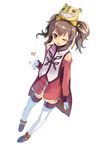  ;p anise_tatlin blush_stickers brown_eyes brown_hair detached_sleeves gloves highres looking_at_viewer one_eye_closed pigeon-toed shindou_kamichi shoes simple_background solo stuffed_toy tales_of_(series) tales_of_the_abyss thighhighs tokunaga tongue tongue_out twintails white_background white_gloves white_legwear zettai_ryouiki 