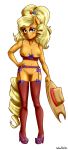  2018 alpha_channel alternate_hairstyle anibaruthecat applejack_(mlp) areola breasts clothing cutie_mark equine eyelashes female footwear friendship_is_magic hair hat hi_res holding_object legwear makeup mammal my_little_pony nipples pussy simple_background solo transparent_background 