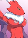  alternate_color breasts canine close-up digimon elbow_gloves female fox gloves mammal navel neck_fluff nipples renamon schwoo smile solo squint 