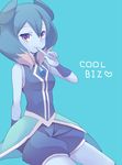  adapted_costume blue blue_background blue_hair blue_skin breasts enari english finger_to_mouth heart inazuma_eleven_(series) inazuma_eleven_go inazuma_eleven_go_galaxy long_hair multicolored_hair powai_pichori sitting sleeveless small_breasts smile solo two-tone_hair white_hair 