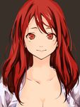  black_background light_smile long_hair looking_at_viewer maou_(maoyuu) maoyuu_maou_yuusha no_headwear red_eyes red_hair simple_background solo upper_body 