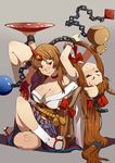  alternate_costume bow breasts brown_eyes brown_hair carrying_over_shoulder chain choker cleavage grin hair_bow hair_ribbon highres horn horns hoshiguma_yuugi ibuki_suika large_breasts long_hair looking_at_viewer lying multiple_girls nanaya_(daaijianglin) red_eyes ribbon sitting smile touhou 