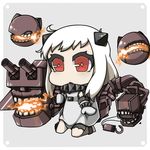  chibi highres horns kantai_collection looking_at_viewer machinery northern_ocean_hime pale_skin red_eyes shinkaisei-kan shokuyou_pants sitting solo teeth turret white_hair 