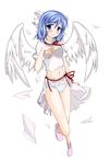  angel_wings blue_eyes blue_hair blue_panties bow bow_panties embarrassed highres mai_(touhou) mystic_square nori_(arinomamani) panties solo torn_clothes touhou touhou_(pc-98) underwear wings 