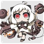  ahoge aircraft airplane chibi dress highres holding horns kantai_collection long_hair looking_at_viewer machinery northern_ocean_hime pale_skin panties red_eyes shinkaisei-kan shokuyou_pants solo turret underwear white_dress white_hair 