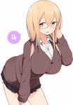  adjusting_eyewear bad_id bad_pixiv_id blonde_hair blush breasts cardigan glasses large_breasts long_hair looking_at_viewer nekoume official_art open_mouth skirt solo sunohara_ayaka sunoharasou_no_kanrinin-san white_background yellow_eyes 