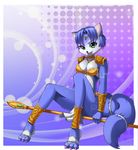  blue_hair canine female fox hair krystal mammal nintendo polearm razorkun smile staff star_fox tattoo video_games 