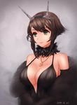  alternate_headwear breasts brown_hair dress evening_gown fur_coat green_eyes hairband jewelry kantai_collection large_breasts lipstick makeup mutsu_(kantai_collection) necklace qingmingtongzi short_hair solo 