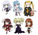  :&lt; :3 ;d aoki_hagane_no_arpeggio aqua_eyes black_legwear blonde_hair blue_hair brown_eyes brown_hair brown_legwear casual character_name chibi choker coat dakimakura_(object) detached_sleeves full_body glasses green_eyes hair_between_eyes haruna_(aoki_hagane_no_arpeggio) hyuuga_(aoki_hagane_no_arpeggio) iona kirishima_(aoki_hagane_no_arpeggio) kongou_(aoki_hagane_no_arpeggio) long_hair maya_(aoki_hagane_no_arpeggio) monocle multiple_girls one_eye_closed open_mouth pantyhose pillow pince-nez pleated_skirt ponytail red_eyes ryokuya school_uniform serafuku simple_background skirt smile standing stuffed_animal stuffed_toy takao_(aoki_hagane_no_arpeggio) teddy_bear thighhighs translated twintails white_background yotarou_(aoki_hagane_no_arpeggio) zettai_ryouiki 