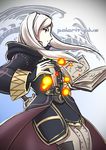  book cloak coat daniel_macgregor faulds female_my_unit_(fire_emblem:_kakusei) fire fire_emblem fire_emblem:_kakusei hood hood_down hoodie magic my_unit_(fire_emblem:_kakusei) open_book silver_hair solo twintails 