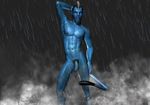 3d avatar balls blue_body blue_skin cgi james_cameron&#039;s_avatar looking_at_viewer male muscles na&#039;vi nude penis poser rain 