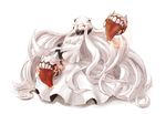  absurdly_long_hair bad_id bad_pixiv_id breasts buran_(kure) dress highres horns kantai_collection large_breasts long_hair looking_at_viewer midway_hime monster pale_skin red_eyes shinkaisei-kan solo tongue tongue_out very_long_hair white_dress white_hair 