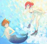  1boy 1girl bikini breasts cleavage jyaco jyaco7777 kairi kingdom_hearts merman monster_boy red_hair short_hair sora_(kingdom_hearts) spiked_hair swimsuit underwater 