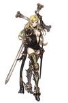  armor blonde_hair braid breasts cleavage cross drag-on_dragoon drag-on_dragoon_3 five_(drag-on_dragoon) fujisaka_kimihiko gauntlets large_breasts open_clothes simple_background sword weapon white_background yellow_eyes 